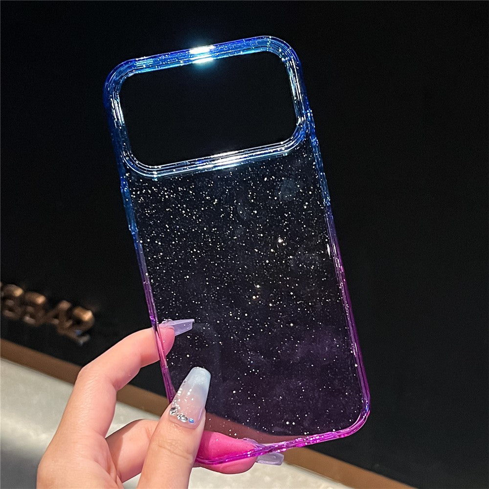 For-iPhone-17-Pro-Max-Case-Transparent-Glitter-Dual-Color-PC-+-TPU-Phone-Cover-Blue-/-Purple