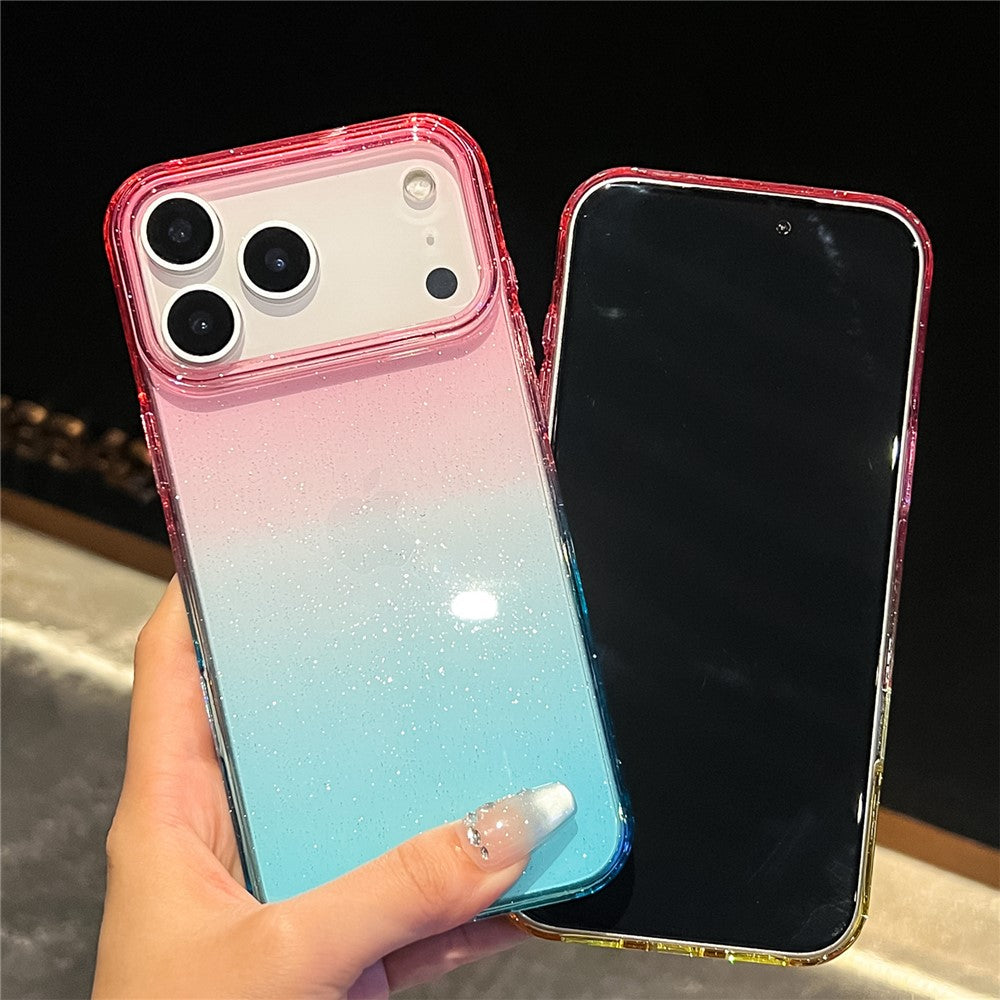For-iPhone-17-Pro-Max-Case-Transparent-Glitter-Dual-Color-PC-+-TPU-Phone-Cover-Blue-/-Purple