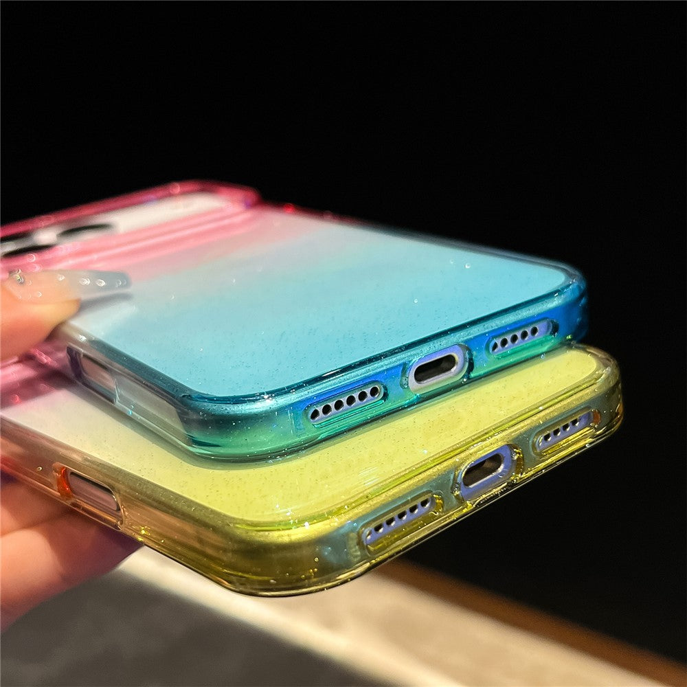 For-iPhone-17-Pro-Max-Case-Transparent-Glitter-Dual-Color-PC-+-TPU-Phone-Cover-Blue-/-Purple