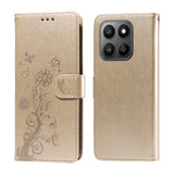 For-Honor-400-Smart-5G-/-4G-/-X7d-4G-Leather-Case-Butterfly-Floral-Imprint-Wallet-Stand-Cover-Golden
