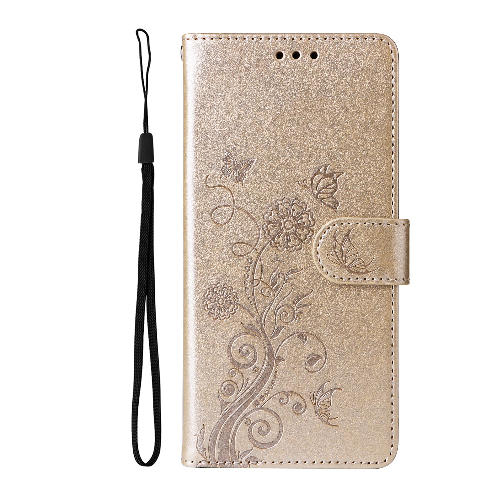 For-Honor-400-Smart-5G-/-4G-/-X7d-4G-Leather-Case-Butterfly-Floral-Imprint-Wallet-Stand-Cover-Golden