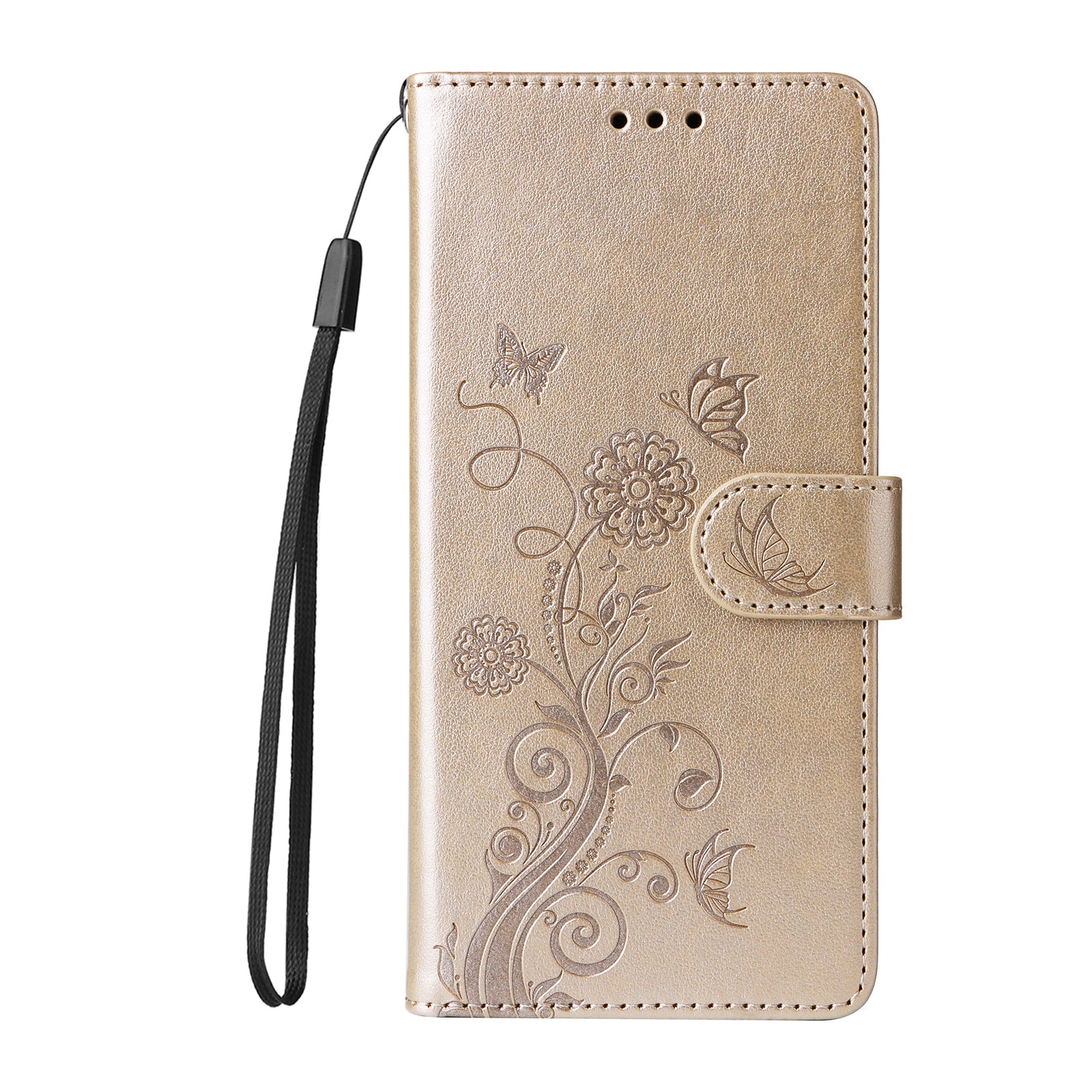 For-Honor-400-Smart-5G-/-4G-/-X7d-4G-Leather-Case-Butterfly-Floral-Imprint-Wallet-Stand-Cover-Golden