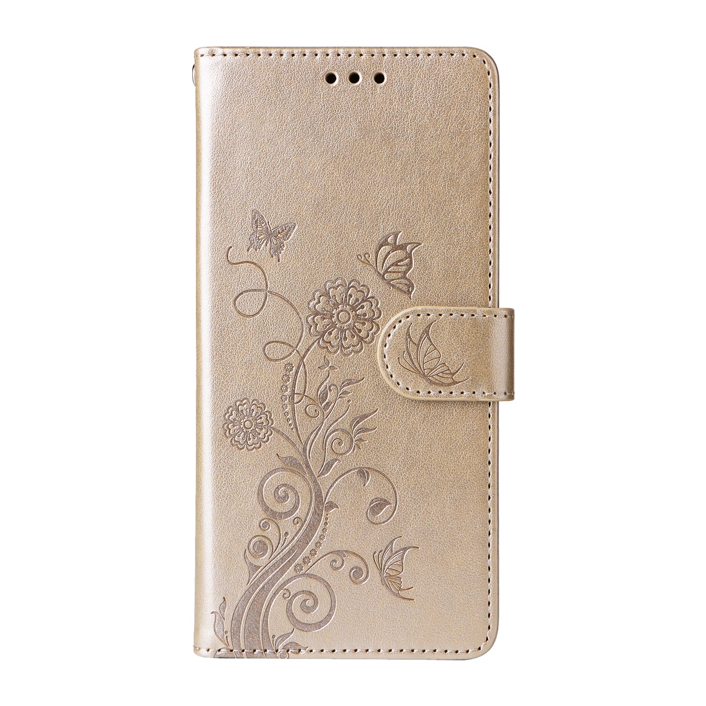 For-Honor-400-Smart-5G-/-4G-/-X7d-4G-Leather-Case-Butterfly-Floral-Imprint-Wallet-Stand-Cover-Golden