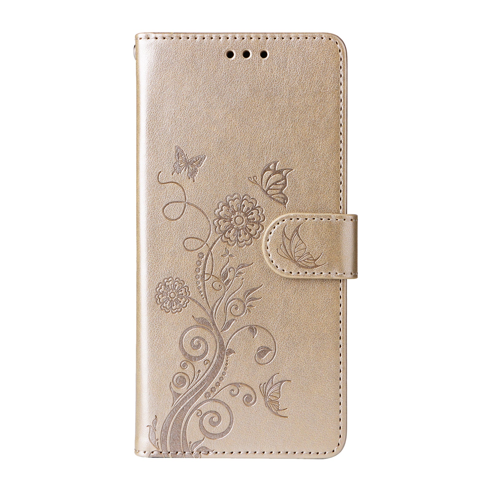 For-Honor-400-Smart-5G-/-4G-/-X7d-4G-Leather-Case-Butterfly-Floral-Imprint-Wallet-Stand-Cover-Golden