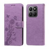 For-Honor-400-Smart-5G-/-4G-/-X7d-4G-Leather-Case-Butterfly-Floral-Imprint-Wallet-Stand-Cover-Purple