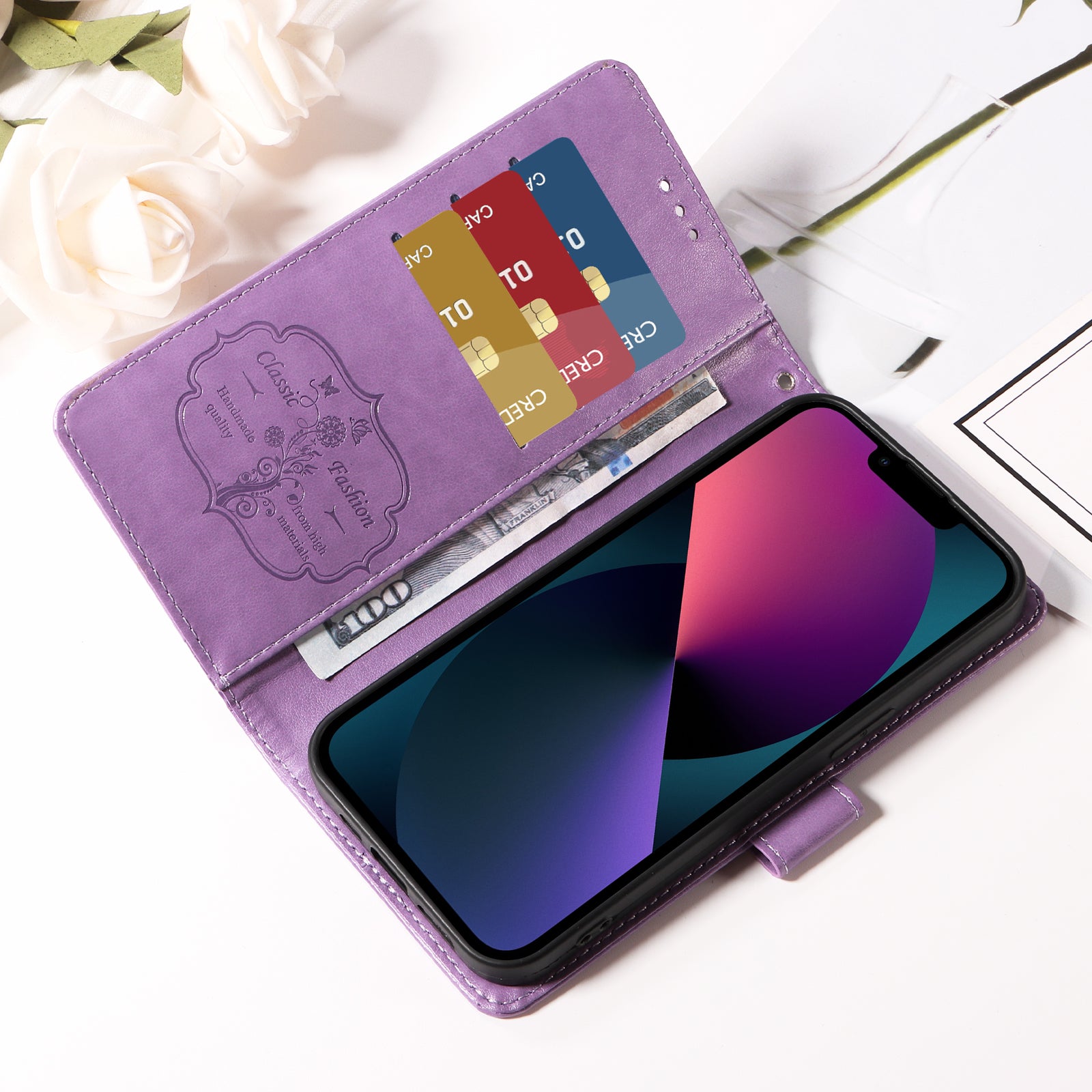 For-Honor-400-Smart-5G-/-4G-/-X7d-4G-Leather-Case-Butterfly-Floral-Imprint-Wallet-Stand-Cover-Purple