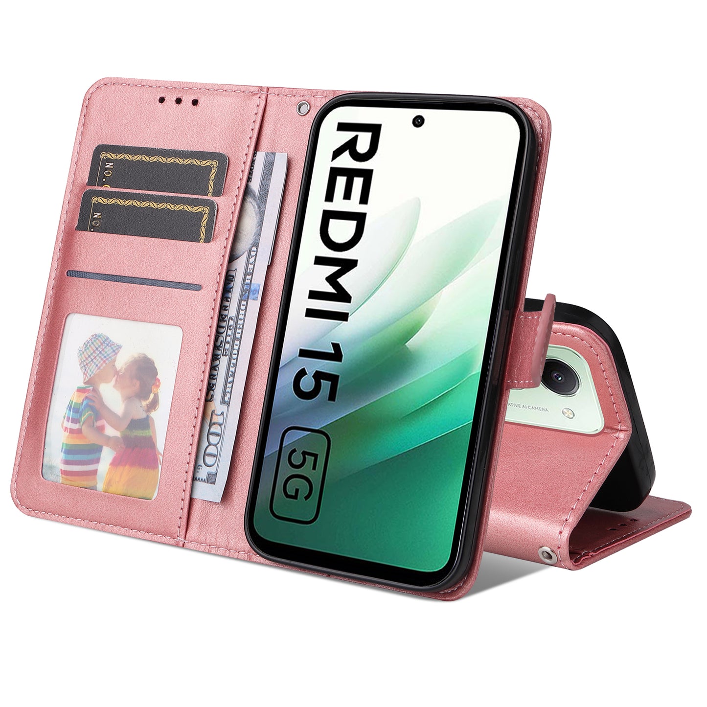 For-Xiaomi-Redmi-15-4G-(EU)-(171mm)-Case-Wallet-PU-Leather-Folio-Flip-Phone-Cover-Pink