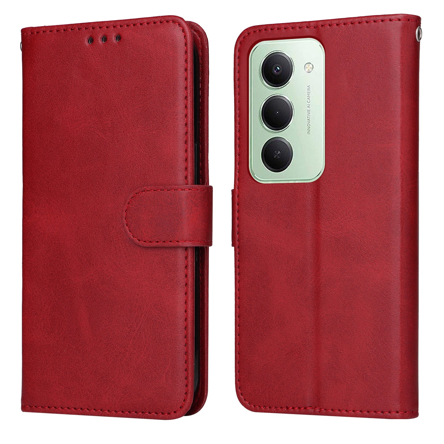 For-Xiaomi-Redmi-15-4G-(EU)-(171mm)-Case-Wallet-PU-Leather-Folio-Flip-Phone-Cover-Red