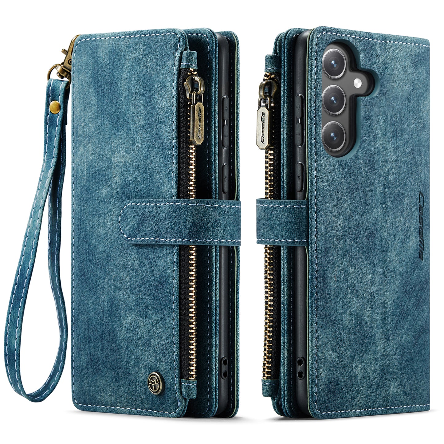 For-Samsung-Galaxy-S25-FE-Phone-Cases-with-Strap-CASEME-C30-Zipper-Multiple-Card-Holder-PU-Leather-Cover-Blue