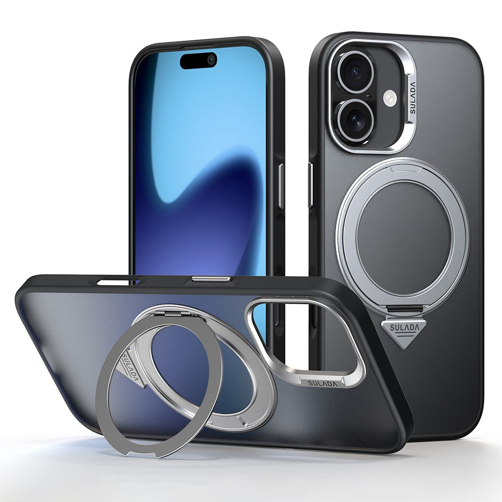 SULADA-For-iPhone-17-Case-Magnetic-Case-Anti-Fingerprints-Matte-TPU-+-PC-Phone-Cover-with-Kickstand-Titanium-Black