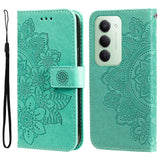 For-Xiaomi-Redmi-15-4G-(EU)-(171mm)-Case-Floral-Pattern-PU-Leather-Wallet-Stand-Phone-Cover-Green