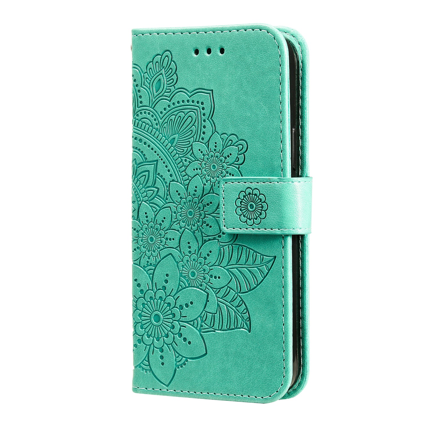 For-Xiaomi-Redmi-15-4G-(EU)-(171mm)-Case-Floral-Pattern-PU-Leather-Wallet-Stand-Phone-Cover-Green