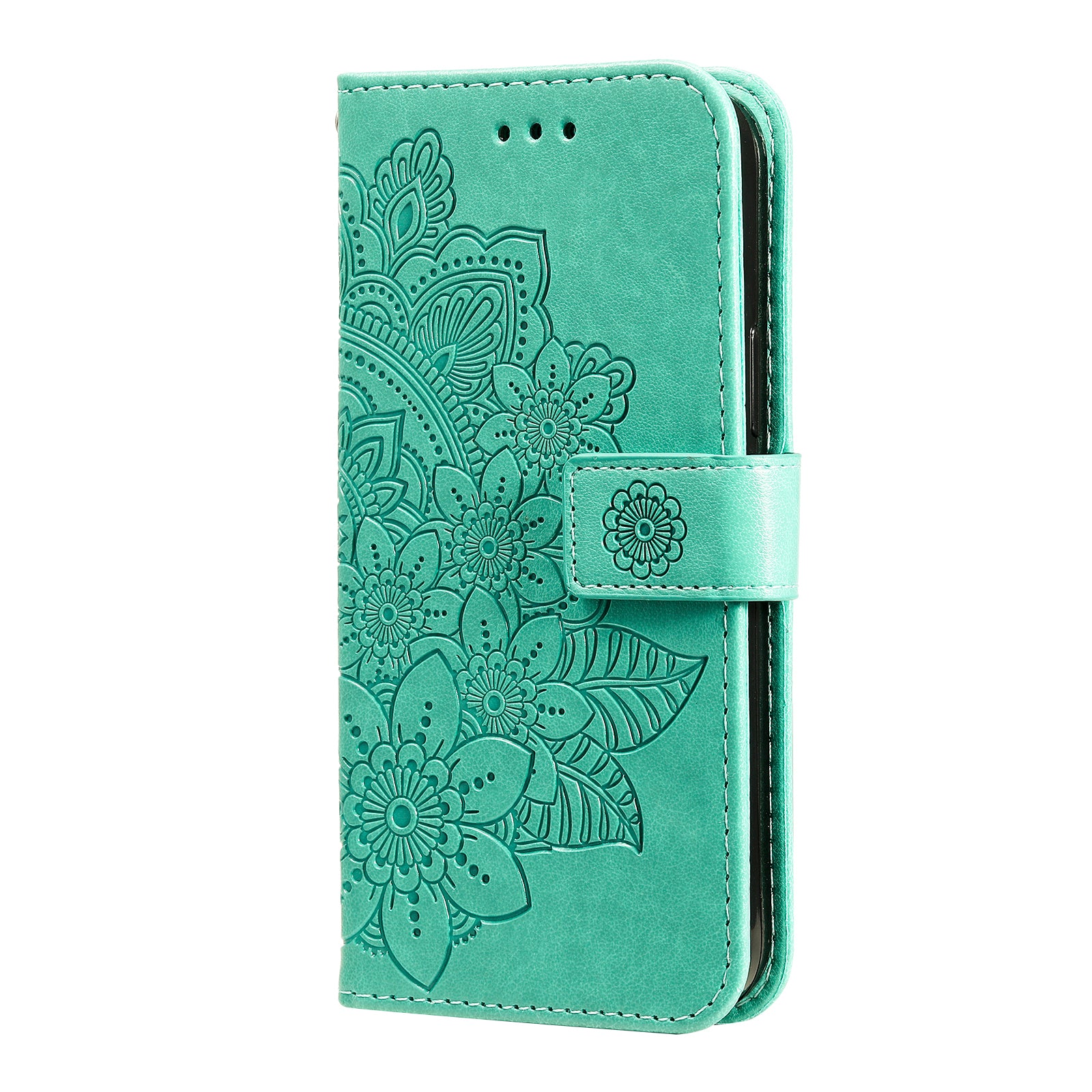 For-Xiaomi-Redmi-15-4G-(EU)-(171mm)-Case-Floral-Pattern-PU-Leather-Wallet-Stand-Phone-Cover-Green