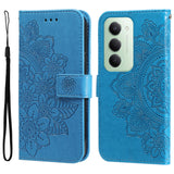 For-Xiaomi-Redmi-15-4G-(EU)-(171mm)-Case-Floral-Pattern-PU-Leather-Wallet-Stand-Phone-Cover-Blue