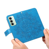 For-Xiaomi-Redmi-15-4G-(EU)-(171mm)-Case-Floral-Pattern-PU-Leather-Wallet-Stand-Phone-Cover-Blue
