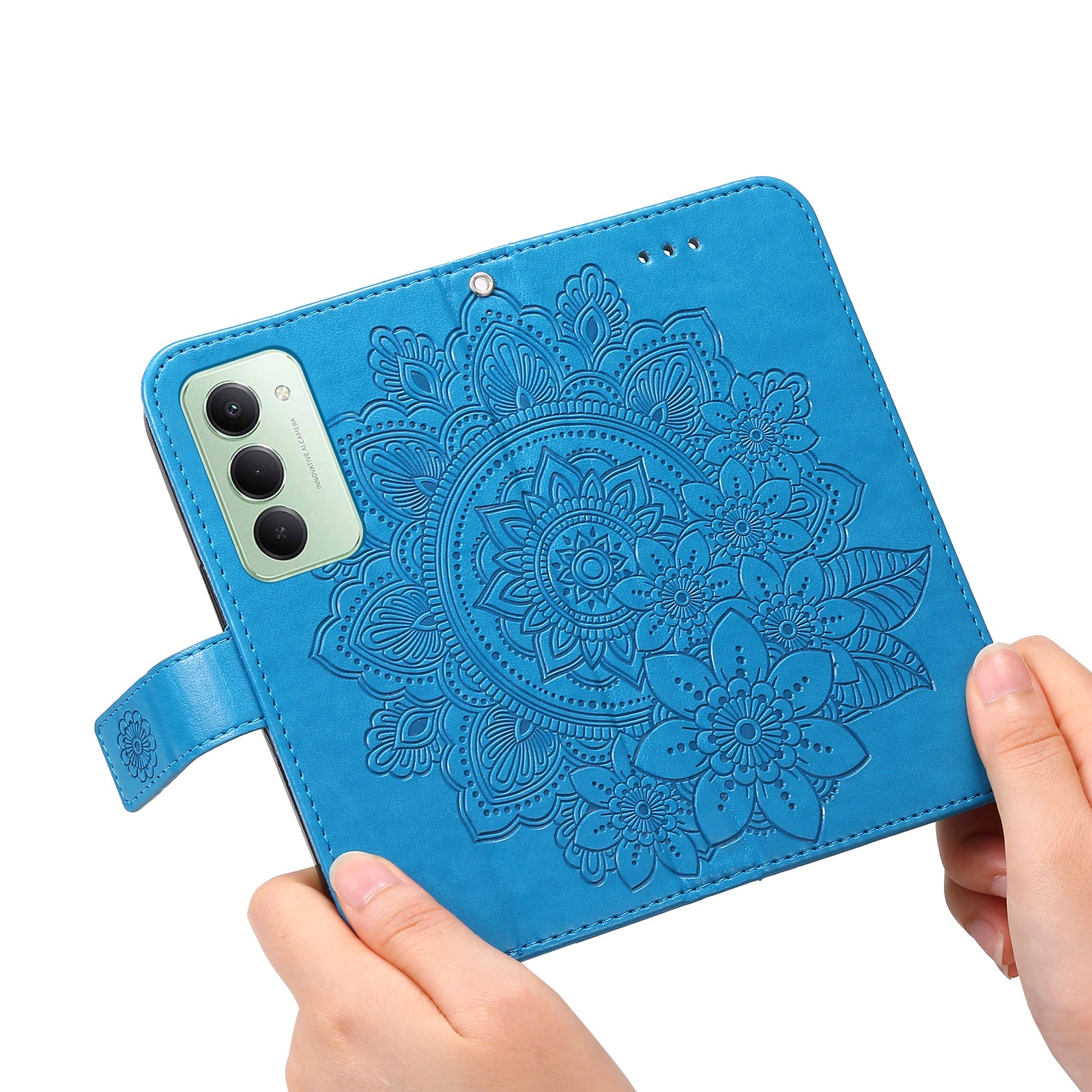 For-Xiaomi-Redmi-15-4G-(EU)-(171mm)-Case-Floral-Pattern-PU-Leather-Wallet-Stand-Phone-Cover-Blue