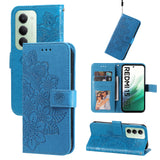 For-Xiaomi-Redmi-15-4G-(EU)-(171mm)-Case-Floral-Pattern-PU-Leather-Wallet-Stand-Phone-Cover-Blue