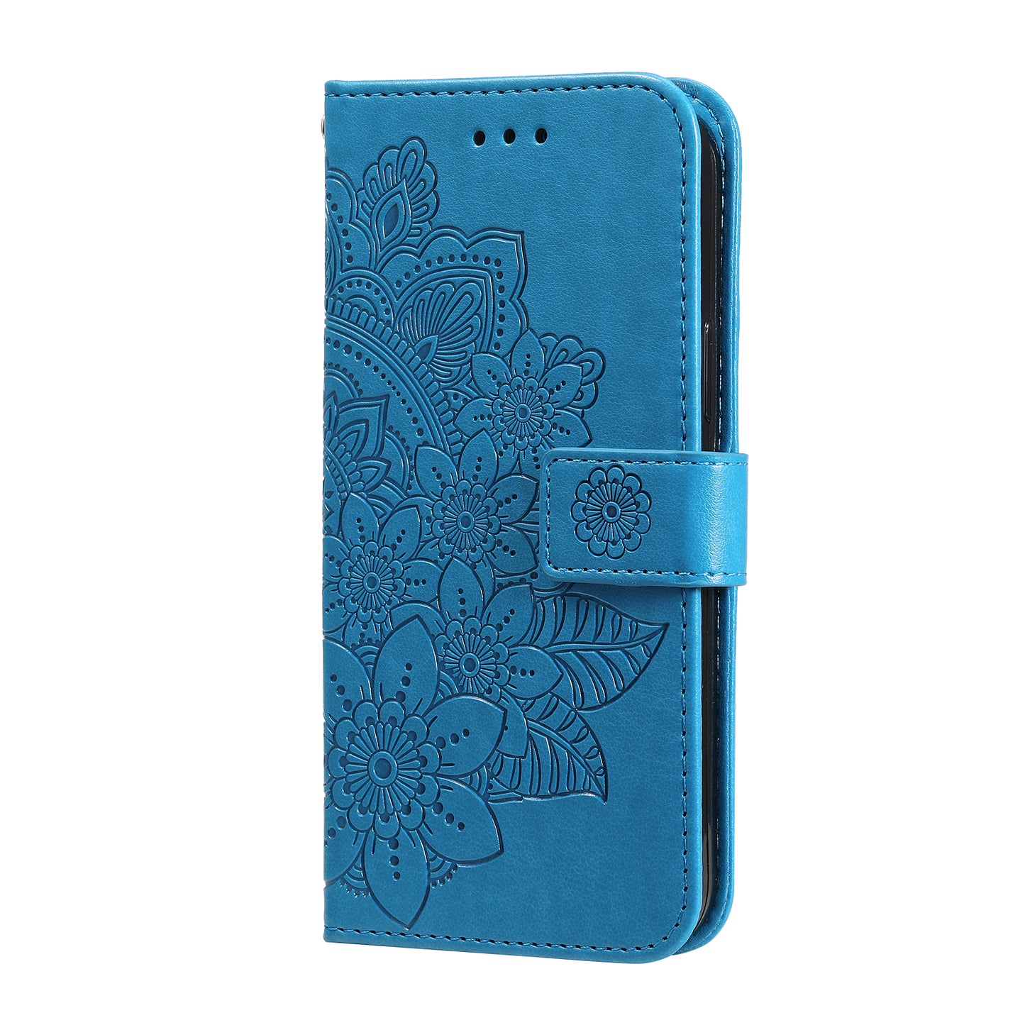 For-Xiaomi-Redmi-15-4G-(EU)-(171mm)-Case-Floral-Pattern-PU-Leather-Wallet-Stand-Phone-Cover-Blue