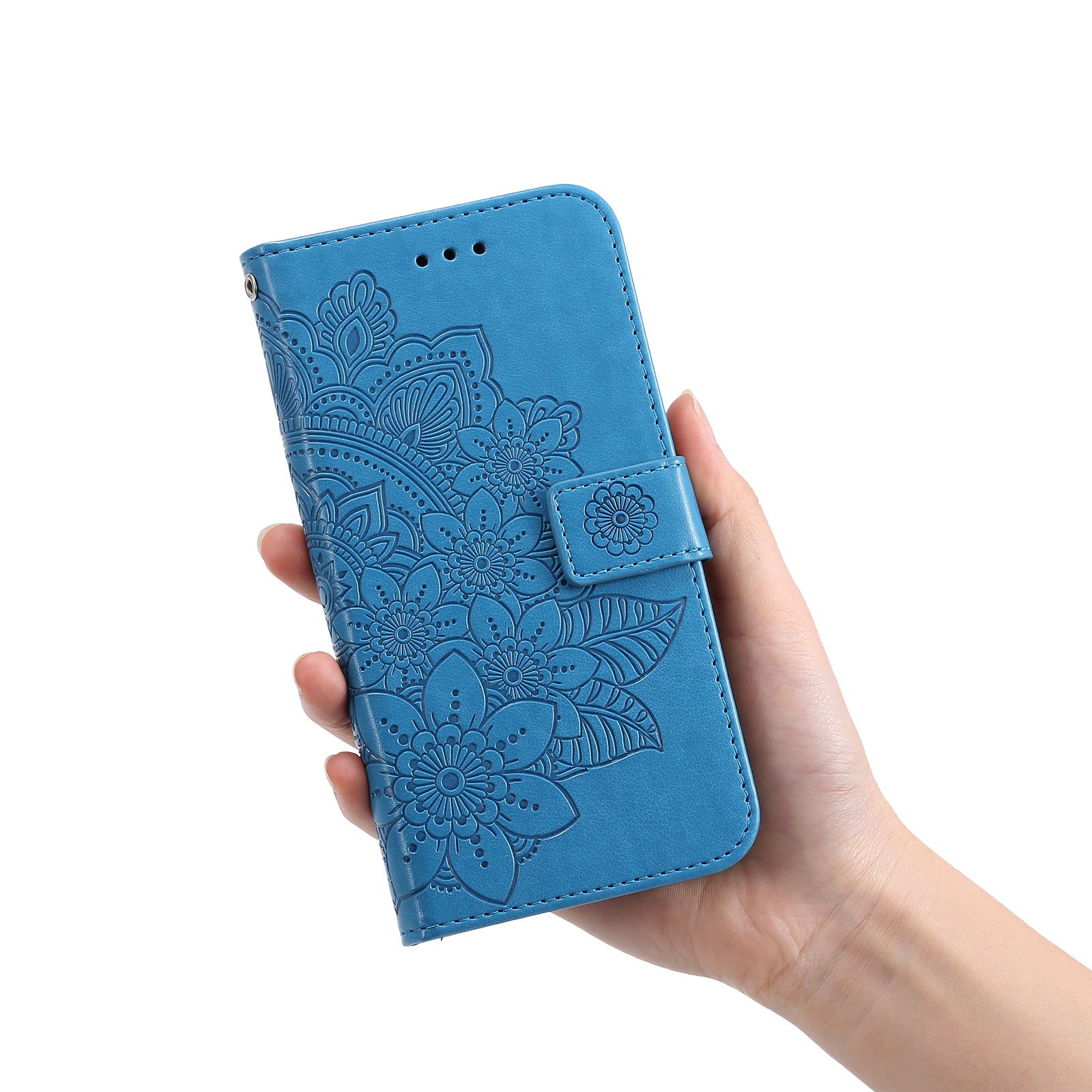 For-Xiaomi-Redmi-15-4G-(EU)-(171mm)-Case-Floral-Pattern-PU-Leather-Wallet-Stand-Phone-Cover-Blue