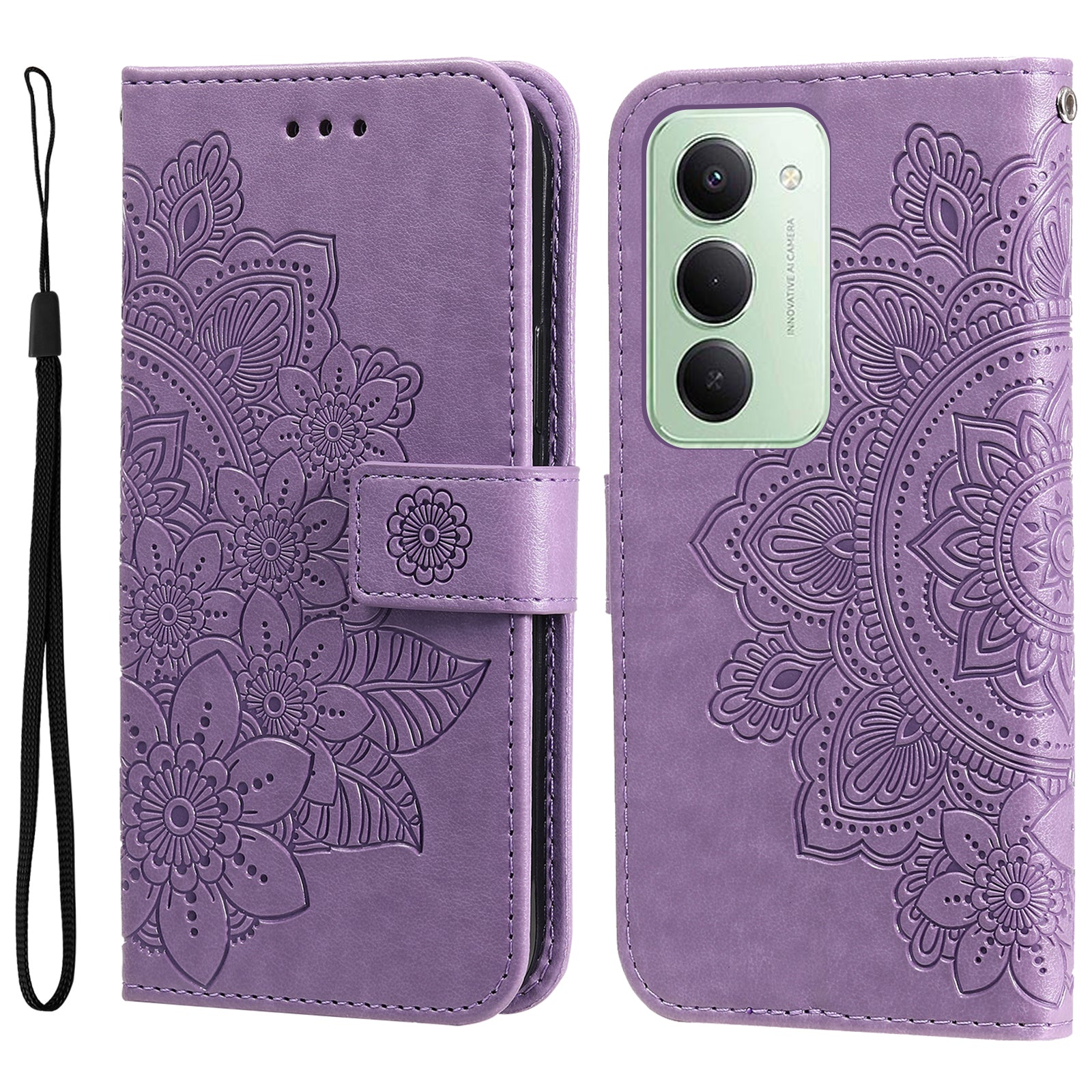 For-Xiaomi-Redmi-15-4G-(EU)-(171mm)-Case-Floral-Pattern-PU-Leather-Wallet-Stand-Phone-Cover-Purple