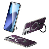 SULADA-For-iPhone-17-Case-Compatible-with-MagSafe-Kickstand-PU-+-PC-Phone-Cover-Carbon-Fiber-Texture-Purple
