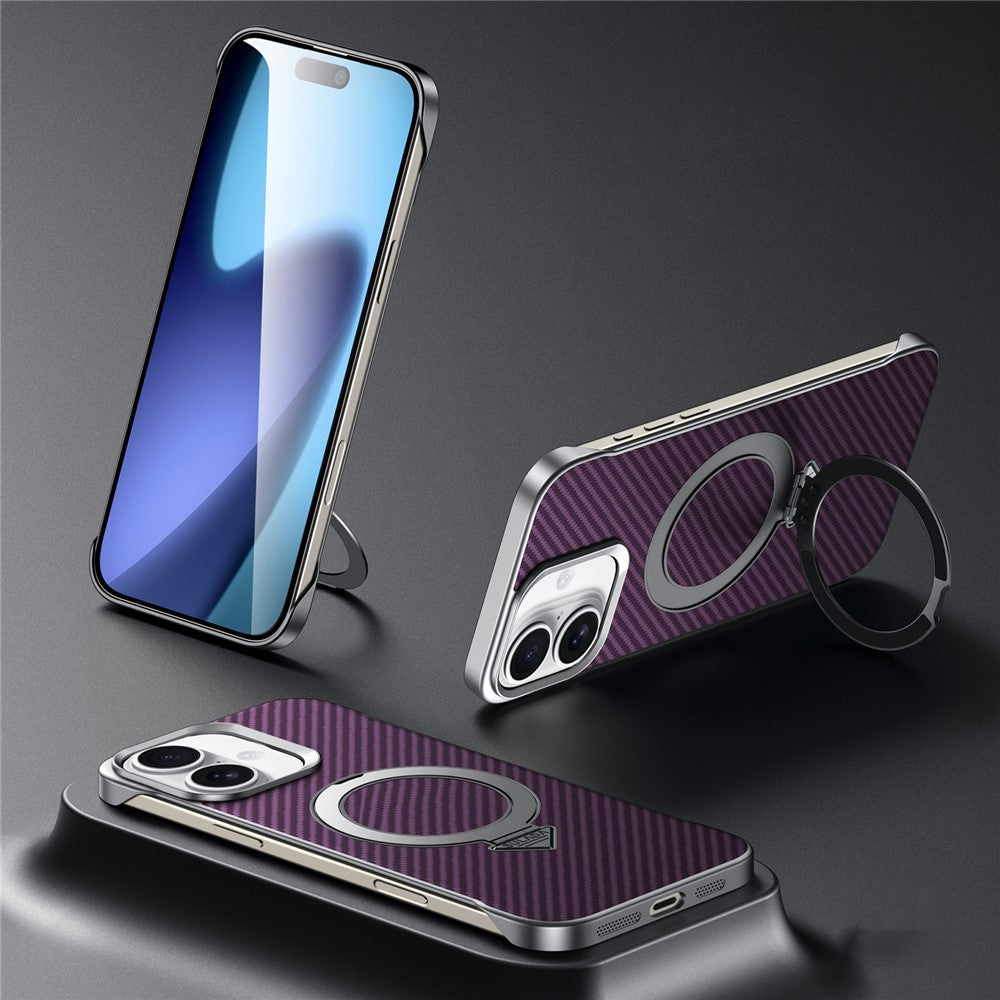 SULADA-For-iPhone-17-Case-Compatible-with-MagSafe-Kickstand-PU-+-PC-Phone-Cover-Carbon-Fiber-Texture-Purple