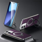 SULADA-For-iPhone-17-Case-Compatible-with-MagSafe-Kickstand-PU-+-PC-Phone-Cover-Carbon-Fiber-Texture-Purple