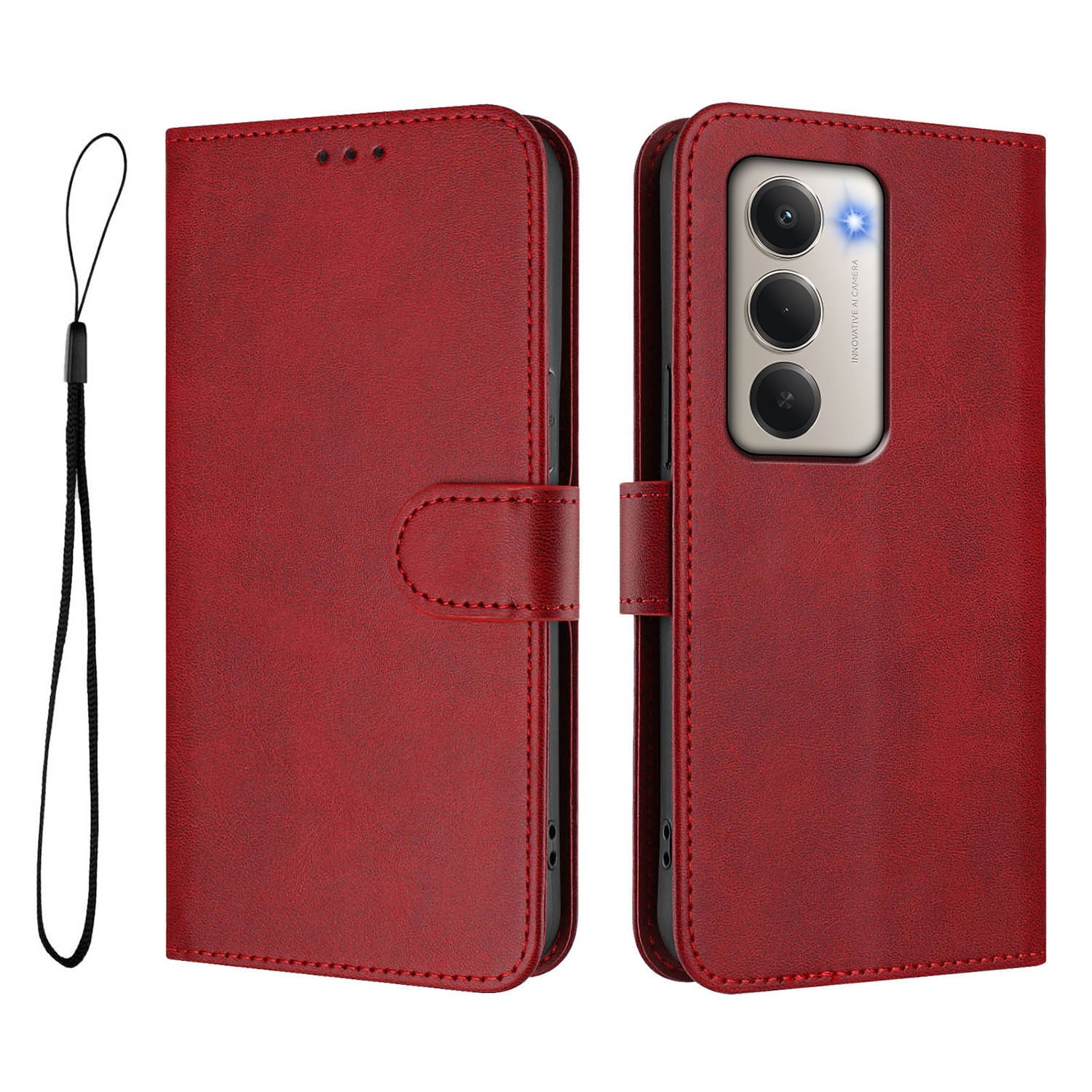For-Xiaomi-Redmi-15-5G-(Global)-(169mm)-Wallet-Case-RFID-Blocking-Calf-Texture-Leather-Stand-Phone-Cover-with-Strap-Wine-Red
