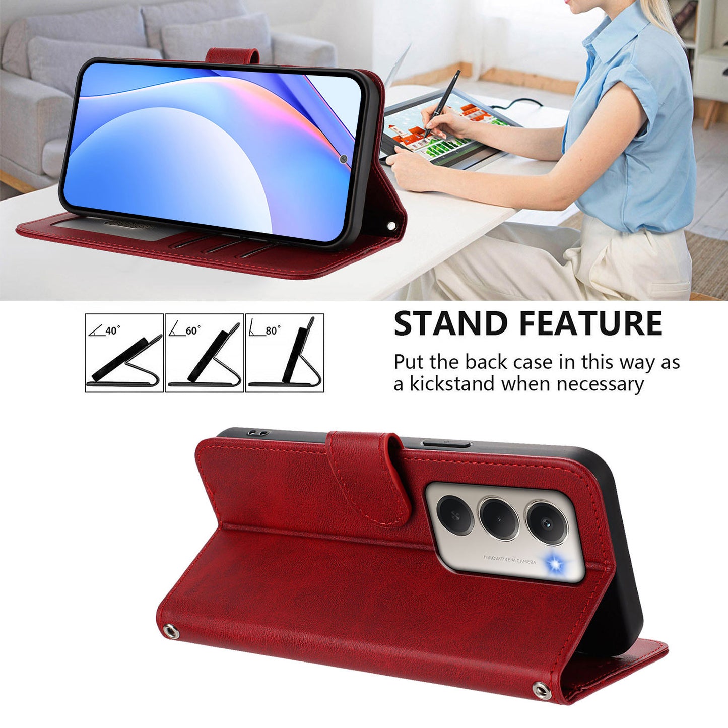 For-Xiaomi-Redmi-15-5G-(Global)-(169mm)-Wallet-Case-RFID-Blocking-Calf-Texture-Leather-Stand-Phone-Cover-with-Strap-Wine-Red