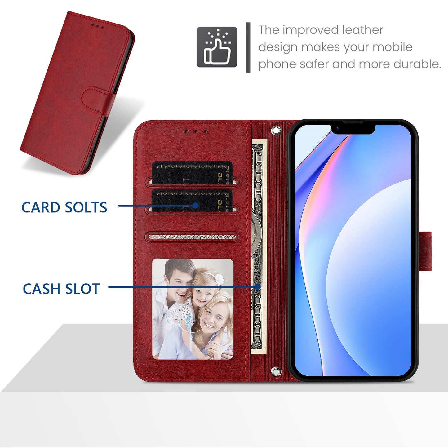 For-Xiaomi-Redmi-15-5G-(Global)-(169mm)-Wallet-Case-RFID-Blocking-Calf-Texture-Leather-Stand-Phone-Cover-with-Strap-Wine-Red