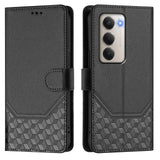 For-Xiaomi-Redmi-15-5G-(Global)-(169mm)-Case-Imprinted-Honeycomb-RFID-Blocking-Leather-Phone-Cover-with-Strap-Black