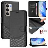 For-Xiaomi-Redmi-15-5G-(Global)-(169mm)-Case-Imprinted-Honeycomb-RFID-Blocking-Leather-Phone-Cover-with-Strap-Black