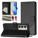 For-Xiaomi-Redmi-15-5G-(Global)-(169mm)-Case-Imprinted-Honeycomb-RFID-Blocking-Leather-Phone-Cover-with-Strap-Black