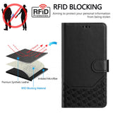 For-Xiaomi-Redmi-15-5G-(Global)-(169mm)-Case-Imprinted-Honeycomb-RFID-Blocking-Leather-Phone-Cover-with-Strap-Black