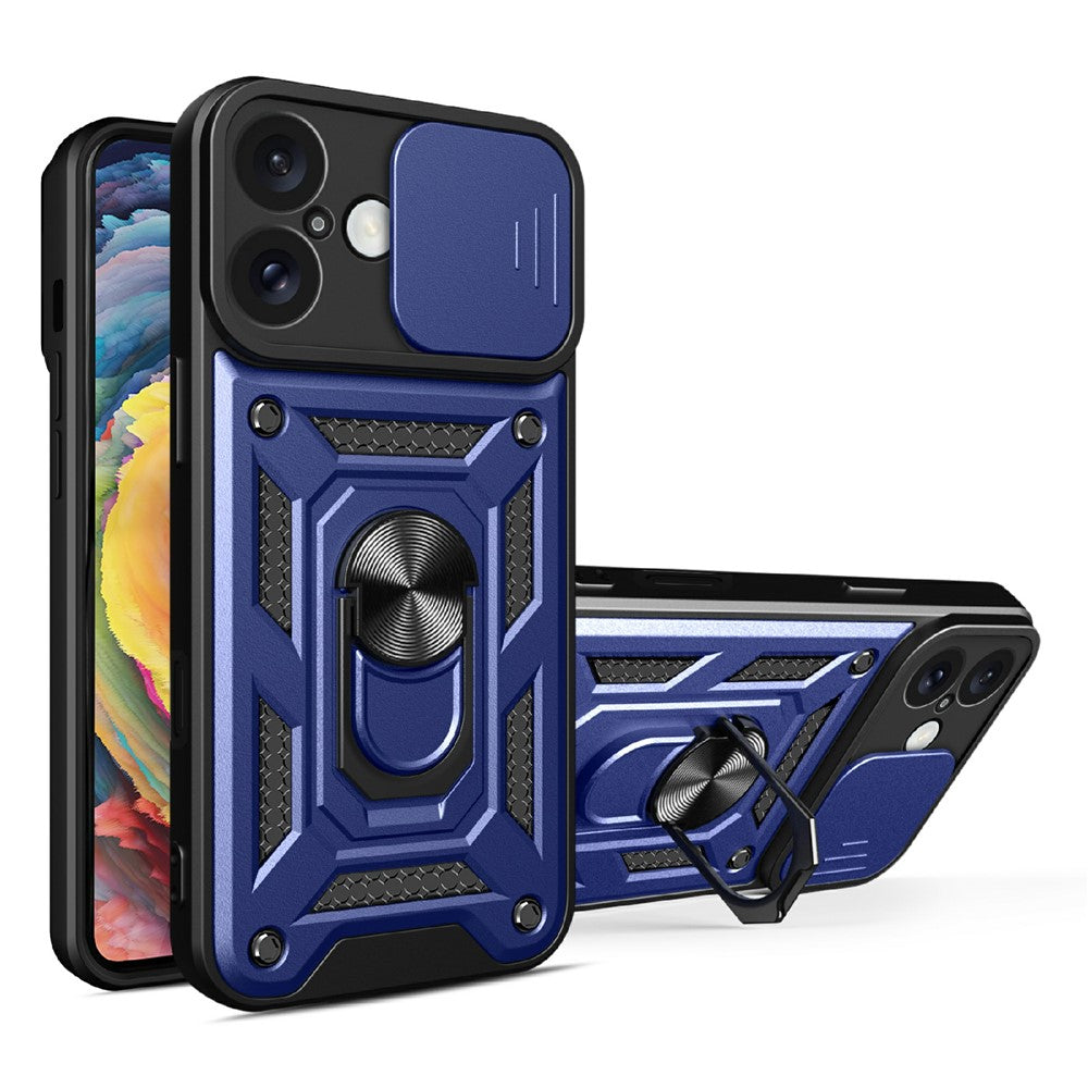 AMORUS-Kickstand-Case-for-iPhone-16-PC-+-TPU-Phone-Cover-with-Camera-Lens-Slider-Blue