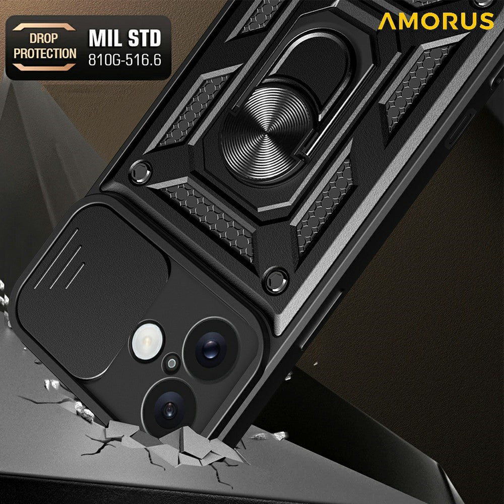 AMORUS-Kickstand-Case-for-iPhone-16-PC-+-TPU-Phone-Cover-with-Camera-Lens-Slider-Blue