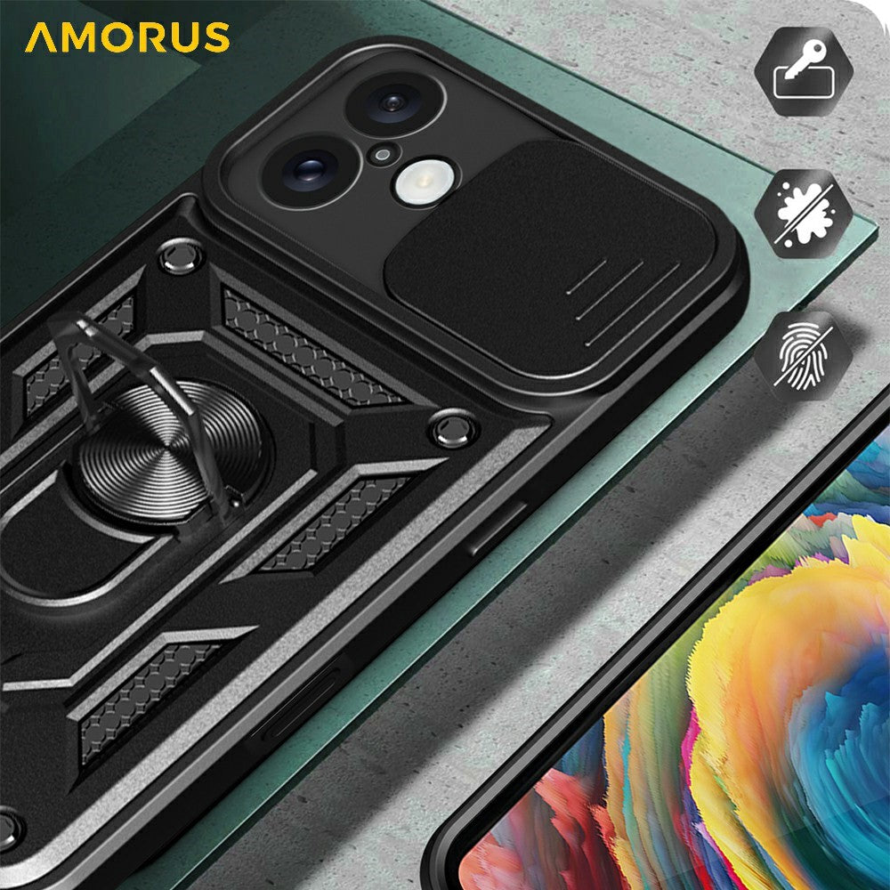 AMORUS-Kickstand-Case-for-iPhone-16-PC-+-TPU-Phone-Cover-with-Camera-Lens-Slider-Blue
