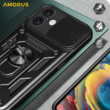 AMORUS-Kickstand-Case-for-iPhone-16-PC-+-TPU-Phone-Cover-with-Camera-Lens-Slider-Blue