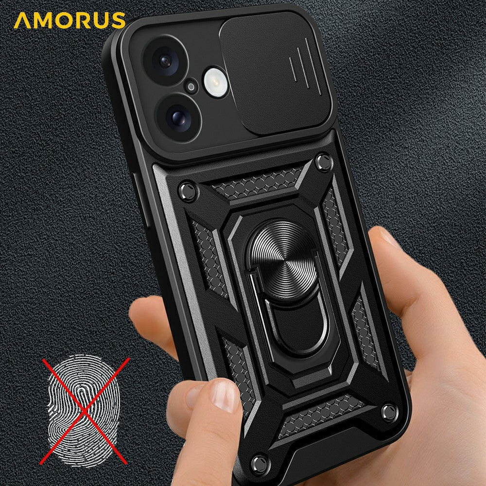 AMORUS-Kickstand-Case-for-iPhone-16-PC-+-TPU-Phone-Cover-with-Camera-Lens-Slider-Blue