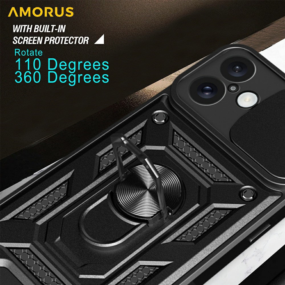 AMORUS-Kickstand-Case-for-iPhone-16-PC-+-TPU-Phone-Cover-with-Camera-Lens-Slider-Blue