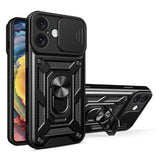 AMORUS-Kickstand-Case-for-iPhone-16-PC-+-TPU-Phone-Cover-with-Camera-Lens-Slider-Black