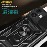 AMORUS-Kickstand-Case-for-iPhone-16-PC-+-TPU-Phone-Cover-with-Camera-Lens-Slider-Black