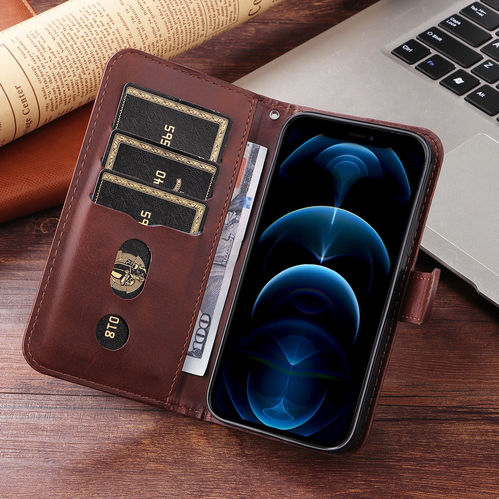 For-Honor-400-Smart-5G-/-4G-/-X7d-4G-PU-Leather-Cases-with-Zipper-Pocket-Wallet-Phone-Cover-Stand-Brown