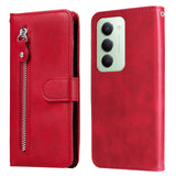 For-Xiaomi-Redmi-15-5G-(Global)-(169mm)-PU-Leather-Cases-with-Zipper-Pocket-Wallet-Phone-Cover-Stand-Red
