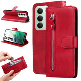 For-Xiaomi-Redmi-15-5G-(Global)-(169mm)-PU-Leather-Cases-with-Zipper-Pocket-Wallet-Phone-Cover-Stand-Red