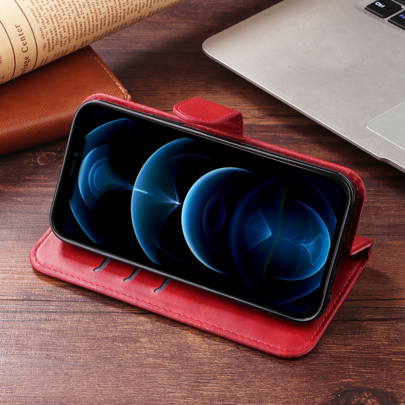 For-Xiaomi-Redmi-15-5G-(Global)-(169mm)-PU-Leather-Cases-with-Zipper-Pocket-Wallet-Phone-Cover-Stand-Red