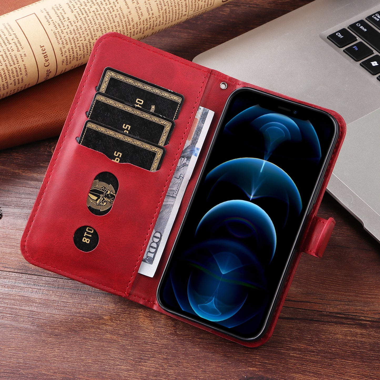 For-Xiaomi-Redmi-15-5G-(Global)-(169mm)-PU-Leather-Cases-with-Zipper-Pocket-Wallet-Phone-Cover-Stand-Red