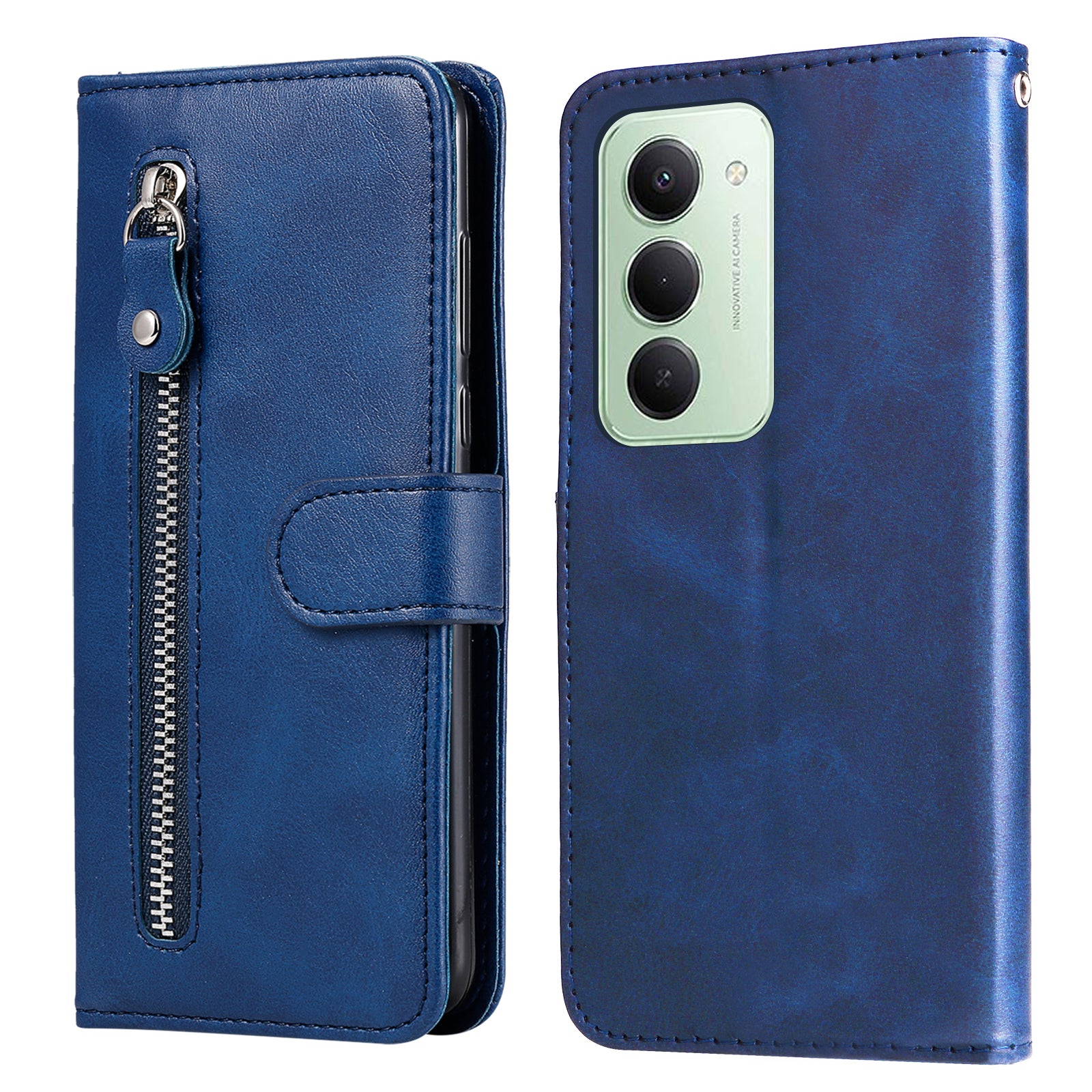 For-Xiaomi-Redmi-15-5G-(Global)-(169mm)-PU-Leather-Cases-with-Zipper-Pocket-Wallet-Phone-Cover-Stand-Blue