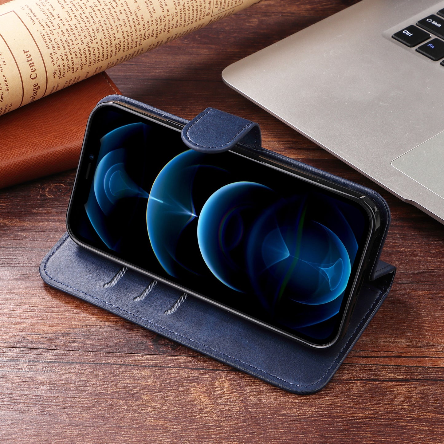 For-Xiaomi-Redmi-15-5G-(Global)-(169mm)-PU-Leather-Cases-with-Zipper-Pocket-Wallet-Phone-Cover-Stand-Blue