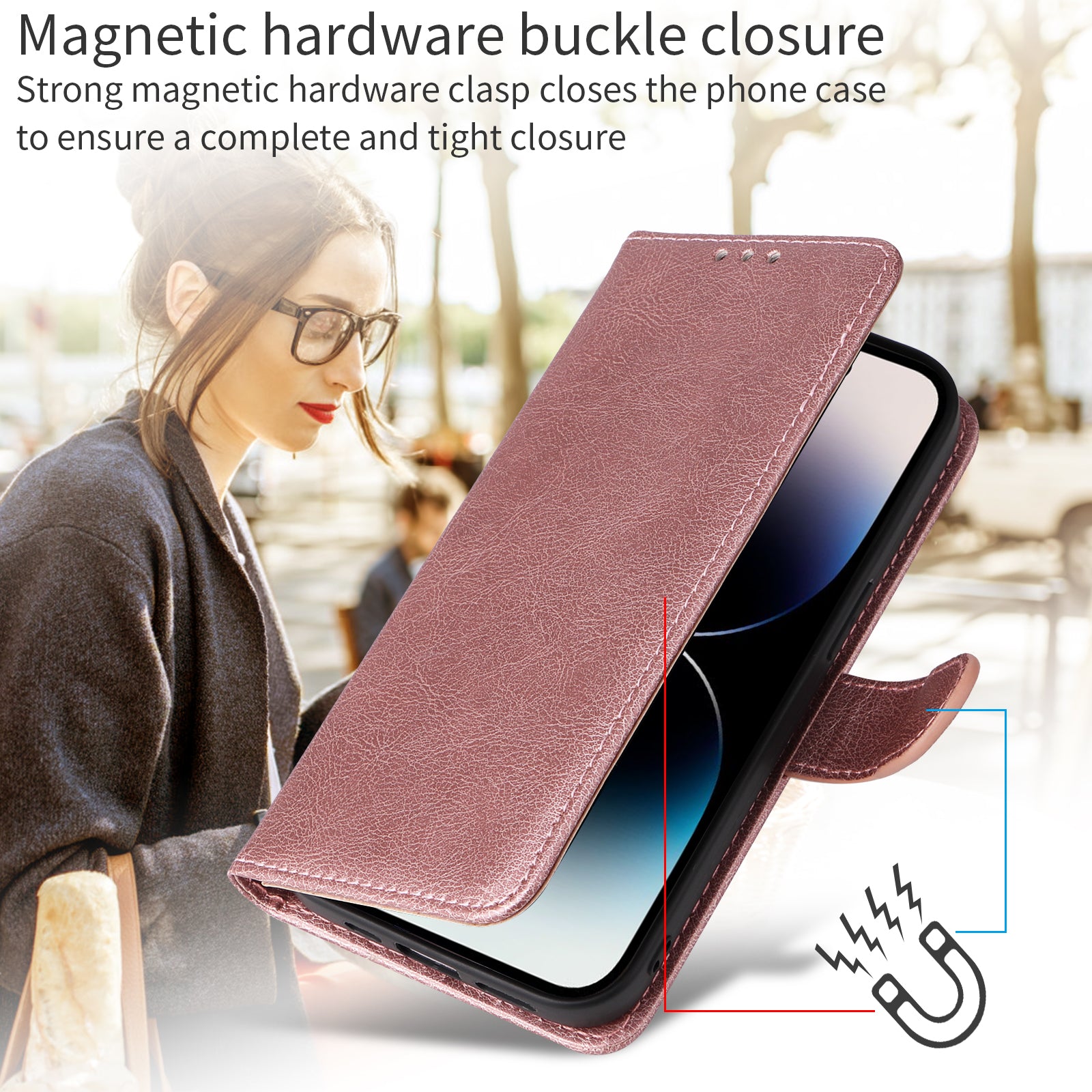 For-iPhone-17-Case-2-in-1-Detachable-Magnetic-Leather-Wallet-Mobile-Cover-with-Strap-Rose-Gold